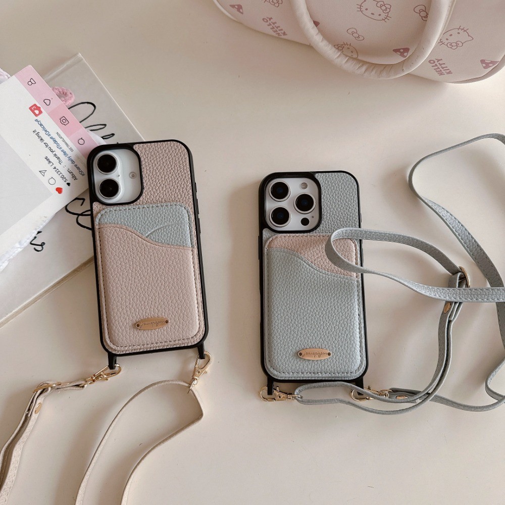 Ốp Điện Thoại Dây Đeo Ngang Cho IPhone 16E 16 15 Plus 14 13 11 Pro Max 12 Ví Da Mini Khe Cắm Thẻ Vỏ Bảo Vệ