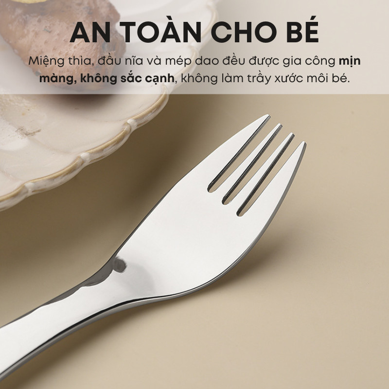 Bộ Dao Thìa Nĩa Trẻ Em Inox 410 Không Gỉ, Sáng Bóng – An Toàn Cho Bé Từ 2 Tuổi | 194