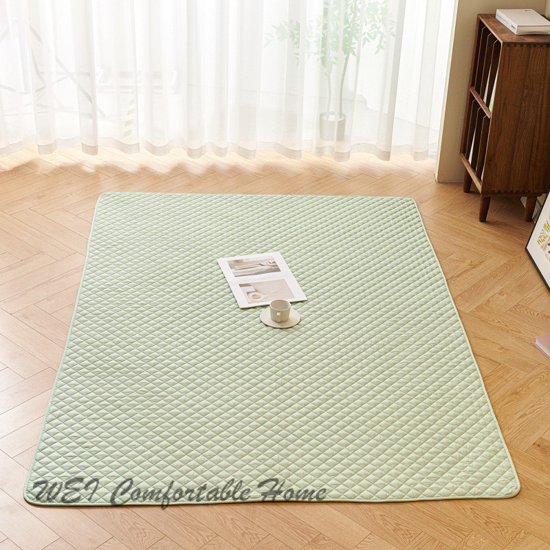 Thảm cotton nguyên chất, không trượt, giặt được, màu đồng nhất, trải sàn phòng ngủ, đầu giường, kiểu Tatami
