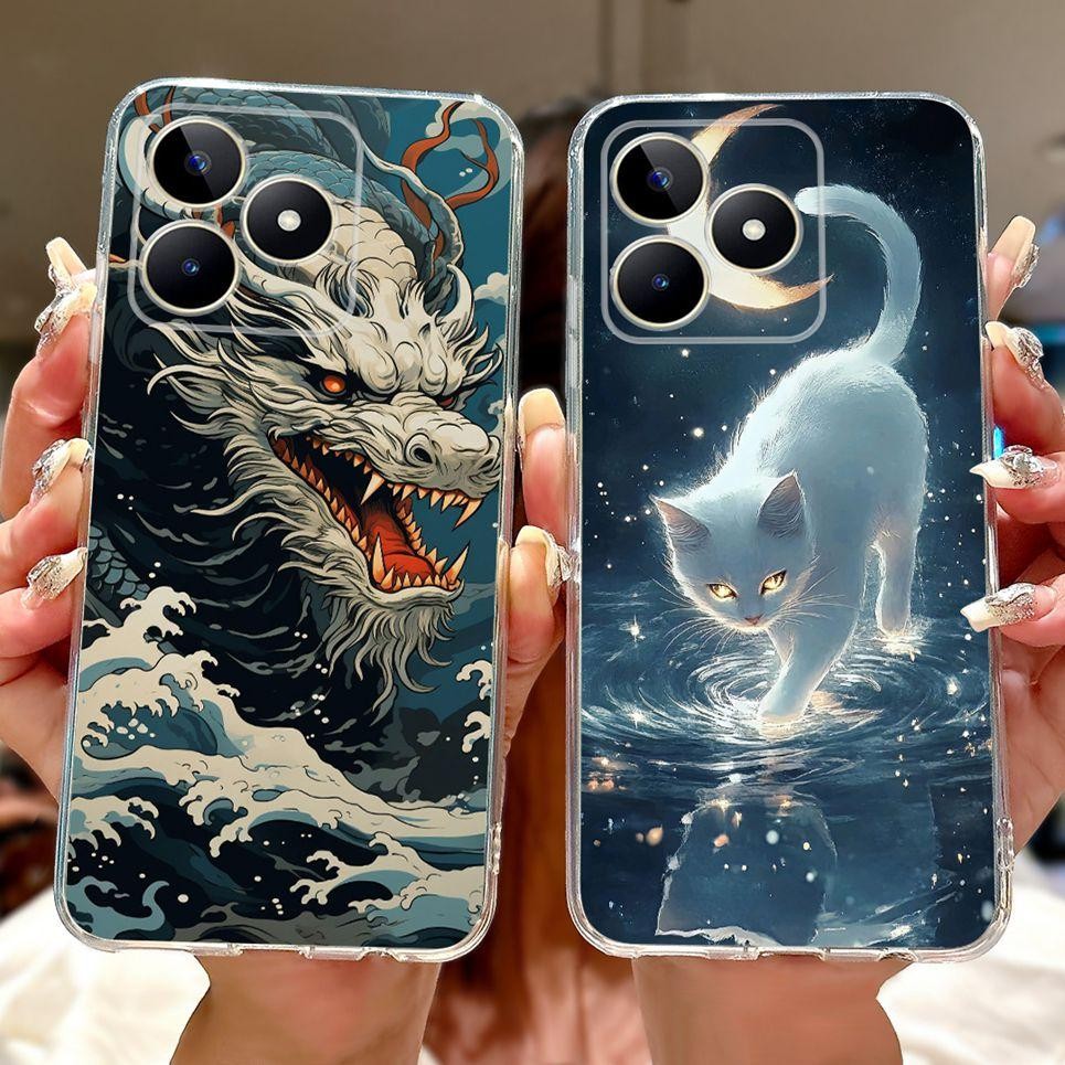 Dành Cho Realme Note 50 / Realme C51 C51s C53 C60 Ốp Điện Thoại Rồng Mát Sư Tử Hổ Cá Koi Vỏ Tranh Trong Suốt Mềm TPU Silicon