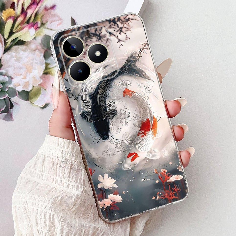 Dành Cho Realme Note 50 / Realme C51 C51s C53 C60 Ốp Điện Thoại Rồng Mát Sư Tử Hổ Cá Koi Vỏ Tranh Trong Suốt Mềm TPU Silicon