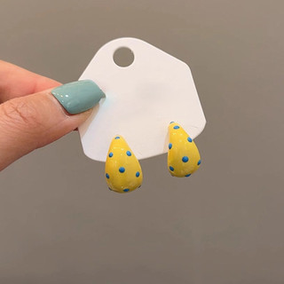 Nhật Bản Hàn Quốc Phong Cách Mới Tươi Vàng Nhỏ Giọt Glaze Chấm Bi Bông Tai Retro Tính Khí Nhẹ Bông Tai Sang Trọng