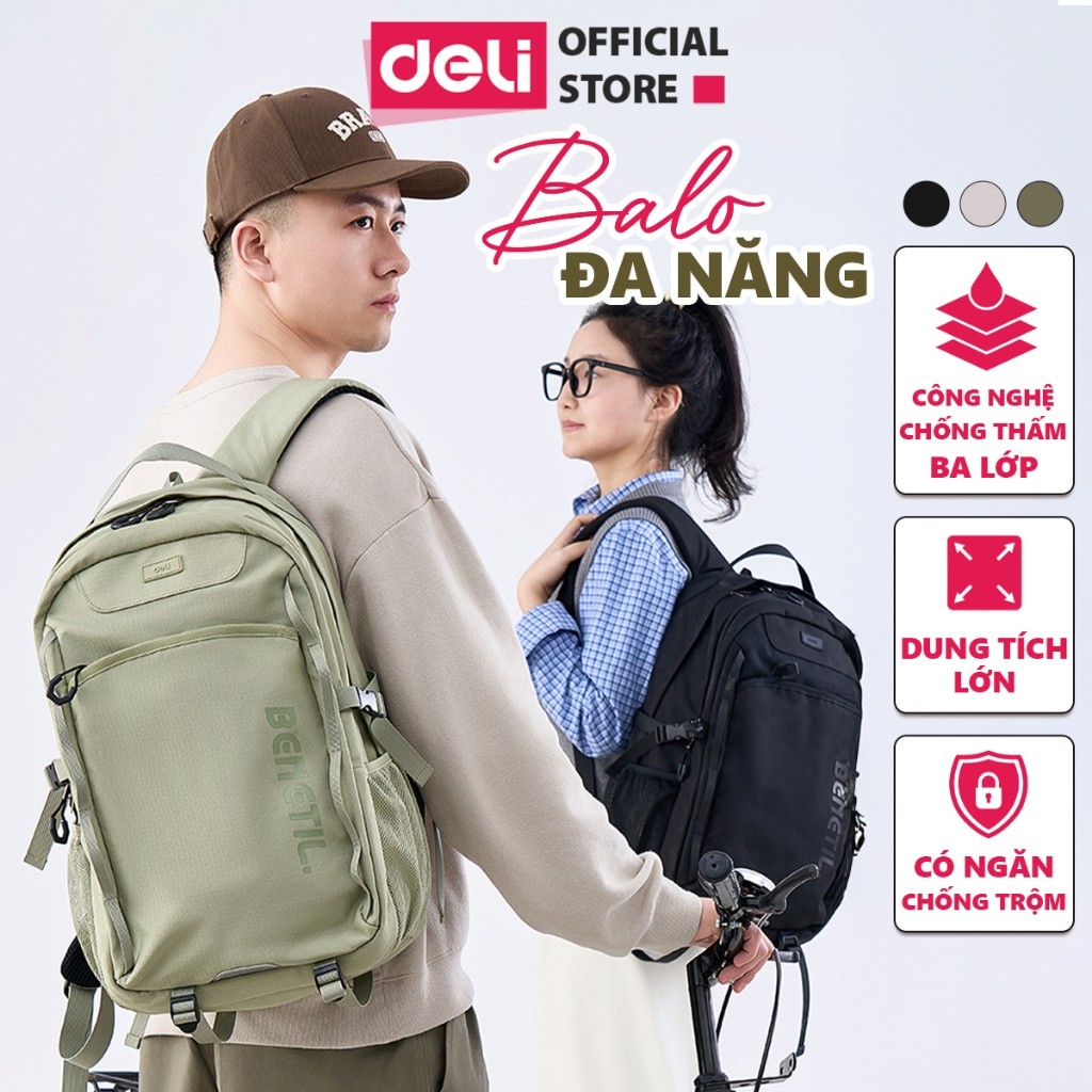 Balo Đa Năng Deli Cao Cấp Chống Nước Chống Trộm Dung Tích Lớn Trợ Lực Văn Phòng Du Lịch BB207