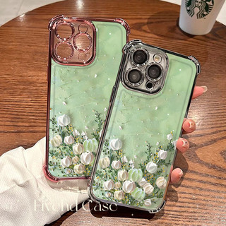 Ốp Lưng TPU Mềm Chống Sốc In Hoa Xanh Hàn Quốc Cho iPhone 16 11 12 13 14 15 16E Pro X XS Max XR 7 8 Plus SE