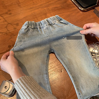 Quần jeans mới mùa xuân cho bé gái, quần ống loe có viền ren, quần dài có nơ cho trẻ em