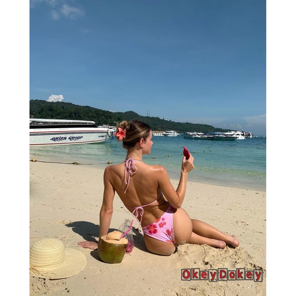 OKDK-Nữ Bikini Đồ Bơi In Hoa Dây Có Thông 2 Bộ Đồ Tắm Thời Trang