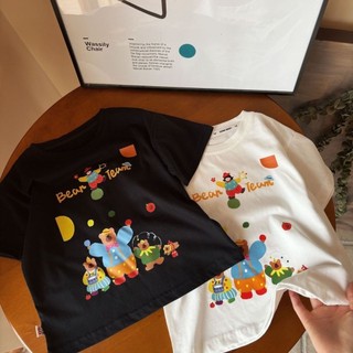 Áo thun ngắn tay hình gấu hoạt hình cho trẻ em mùa hè mới, cotton nguyên chất, dễ thương, trang phục cho bé trai và bé gái