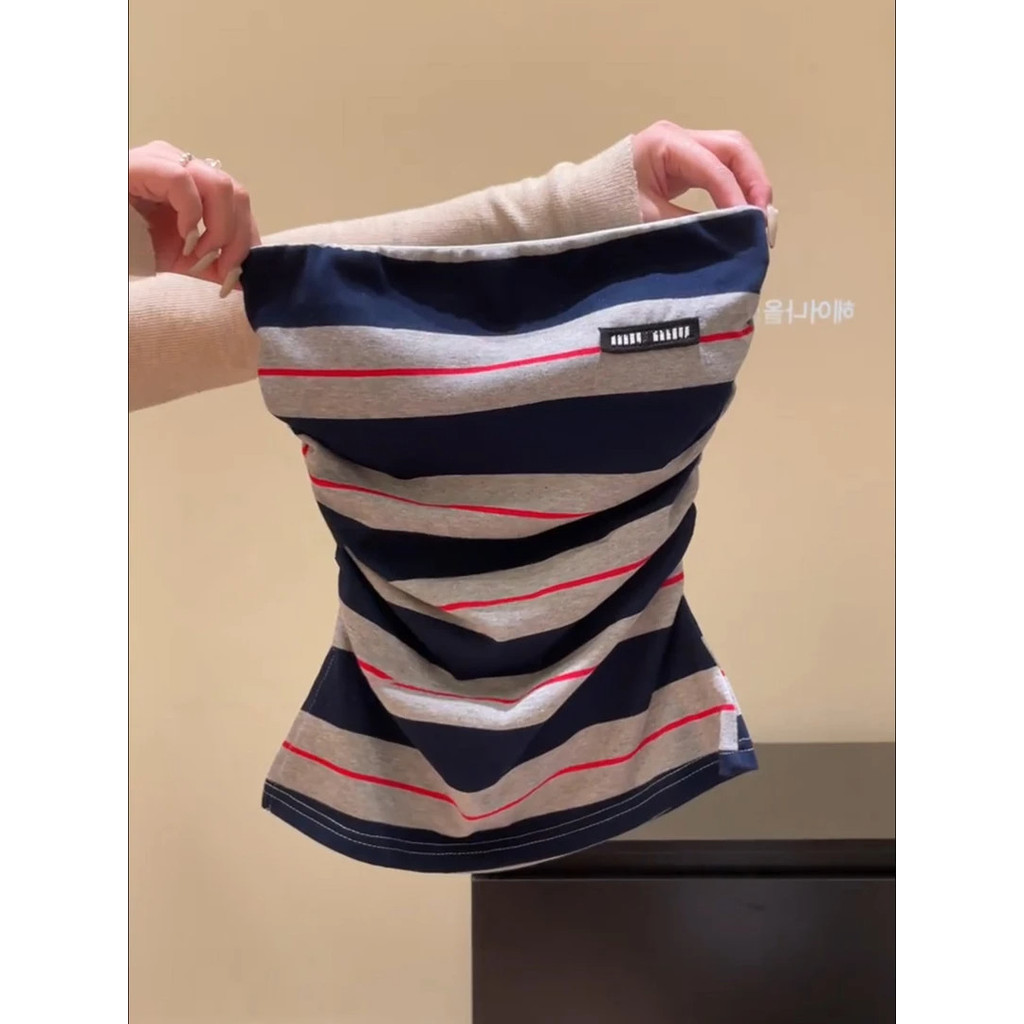 Milyfashion Màu Sắc Tương Phản với Miếng Lót Ngực Sọc Ống Top Bên Ngoài Mặc Mỏng Ngắn Áo Không Tay Cho Nữ