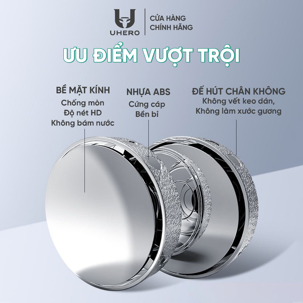 Gương cầu lồi ô tô xoay 360 UHERO GCL03 góc rộng gắn kính hậu cực chắc chắn xoá điểm mù, đế hút