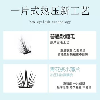 Mười hàng mi giả bằng sứ xanh trắng mỏng, cụm mi đơn dày đặc và phân đoạn