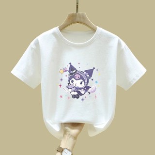 2025 Kuromi Bé Gái Tee Mùa Hè Áo Thun Tay Ngắn Dễ Thương Rời Phù Hợp Với Hoạt Hình Trẻ Em Top