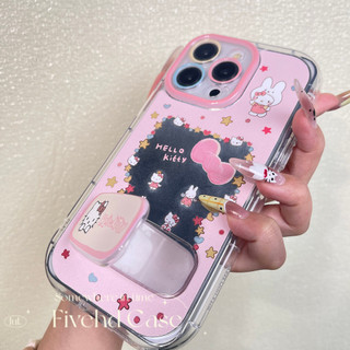 Ins Phim Hoạt Hình Hàn Quốc Ngôi Sao Dễ Thương Kitty Màu Hồng Trang Điểm Gương Vỏ + Giá Đỡ Cho iPhone 11 16 15 14 13 12 Pro Xs Max XR X 6s 7 8 6 Plus SE Vỏ Điện Thoại TPU Mềm Vỏ Bảo Vệ Mặt Sau