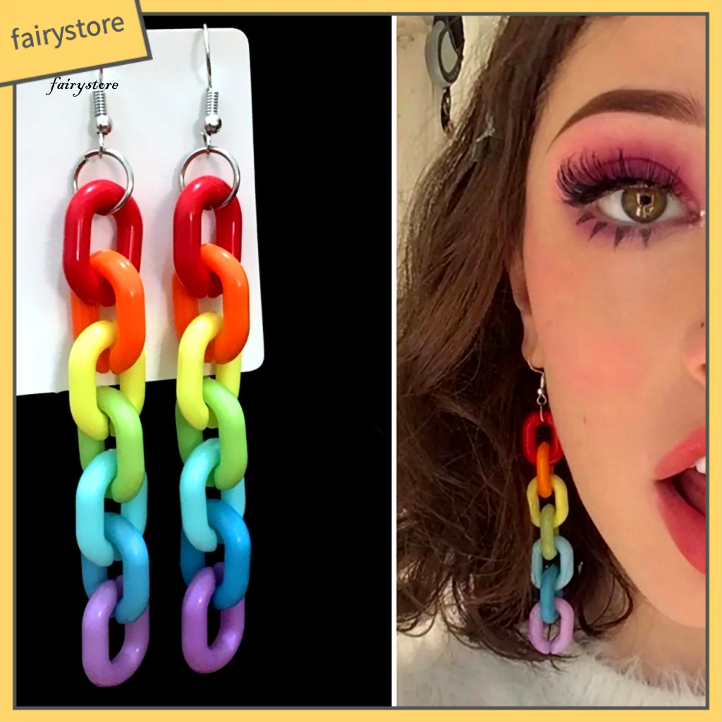 Fairystore| Quà Tặng Kẹp Tai Cho Hẹn Hò Nữ Màu Kẹo Móc Bông Tai Dài Tòn Ten