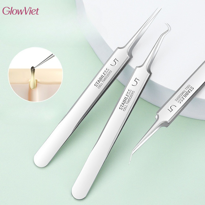 Bộ Dụng Cụ Skincare Cao Cấp,Kẹp Mụn Inox + Nhíp Cong + Que Lấy Nhân,Không Làm Tổn Thương Da