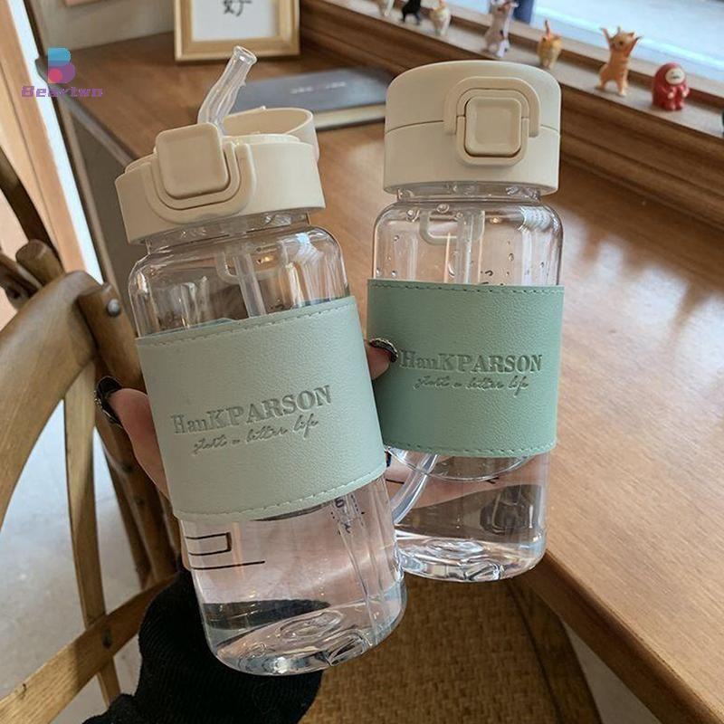 < beartwo > Bình Nước Di Động 500ml Có Ống Hút Sáng Tạo Dễ Thương Chống Rò Rỉ Nhựa Uống Sữa Cà Phê Trà Nước ép Cốc Drinkware Đẹp