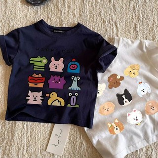 Áo thun cotton ngắn tay mùa hè mới cho bé, áo in hoạt hình rộng rãi cho trẻ em, áo dễ thương cho bé trai và bé gái