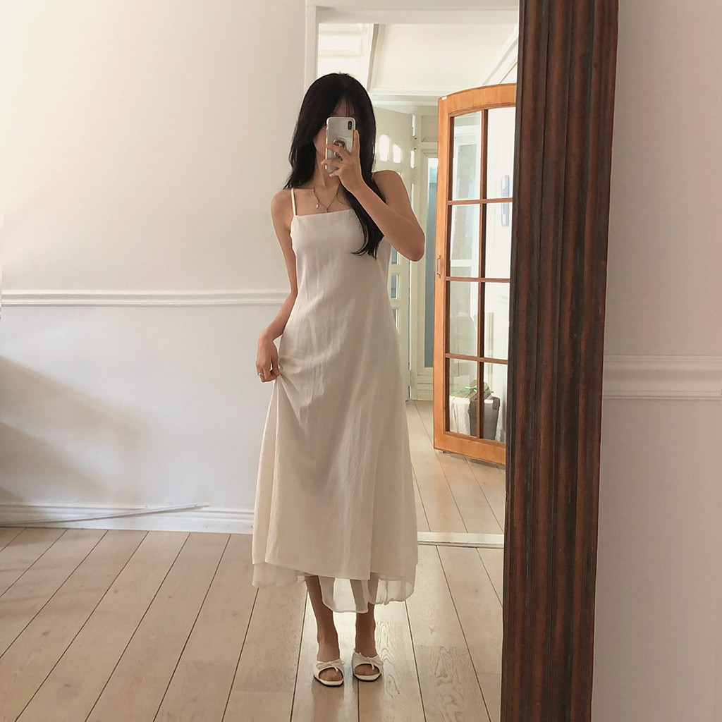 SUXI Váy không tay treo ngọt ngào kiểu Hàn Quốc đơn giản dành cho nữ mùa hè mới 250602