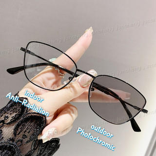 0 ~ -400 Mắt Mèo Photochromic Chống Thị Xanh Kính Dành Cho Nữ Khung Kim Loại Chống Bức Xạ Kính Mắt