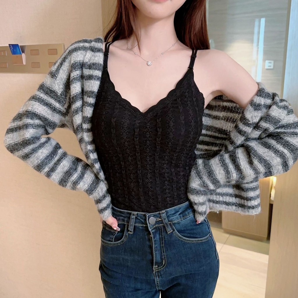 Deep V Cross Mặt sau đẹp liền mạch Áo yếm cảm giác khỏa thân có đệm ngực Quần lót bên ngoài