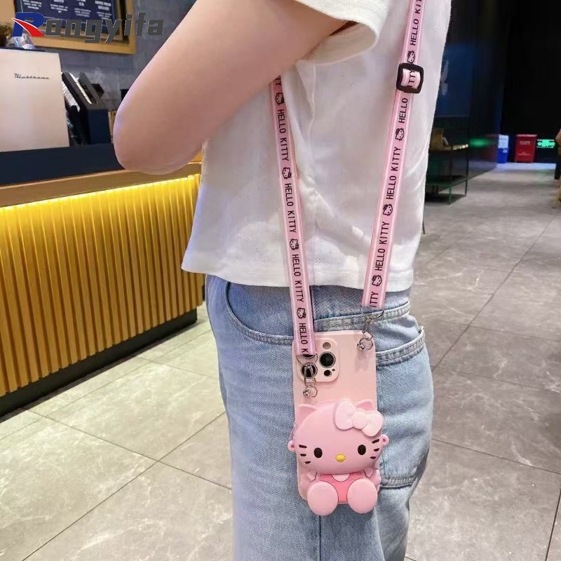 Ốp Điện Thoại Ví Hello Kitty Cho Redmi K80 K70 K70E K60 K60E K50 K50i K40 Gaming K40S K30 K30S Ultra K30i K20 Pro Vỏ Hoạt Hình Dễ Thương Ví Mềm Có Dây Đeo Ngang