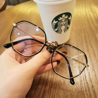 Kính đa giác thời trang nữ phiên bản Hàn Quốc - Kính phẳng trendy dành cho sinh viên với khung đen và khả năng lắp lens cận