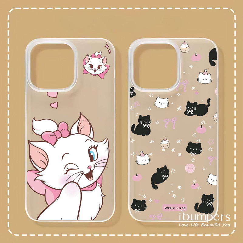 ibumpers Ốp Điện Thoại iPhone Dễ Thương Nơ Màu Hồng Họa Tiết Mèo Ốp Lưng Trong Suốt Nhám Mờ Chống Bẩn Chống Sốc Cho IPhone 16 15 14 12 13 11 Pro Max IP 7 8 Plus X XS XR