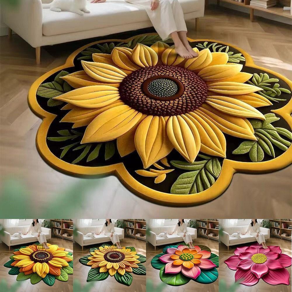 Thảm hoa hướng dương mềm mại chống trượt 60x60cm AWNGD cho phòng khách, bàn trà đầu giường