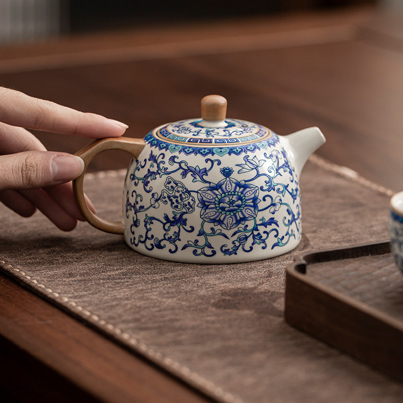 Bộ Trà Gốm Ru Kiln Xanh Trắng Cổ Ấm Trà Hộ Gia Đình Cao Cấp Có Thể Nâng Lát Kung Fu Bộ Trà Ấm Trà