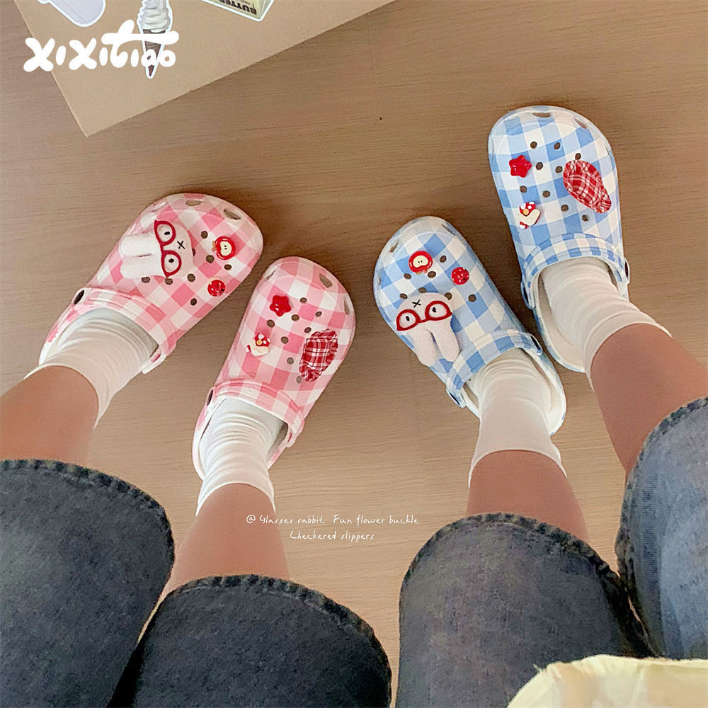 XIXITIAO Dép Nữ Mùa Hè Phong Cách Mới Thời Trang Màu Sắc Phù Hợp Ngoài Trời Thỏ Dễ Thương