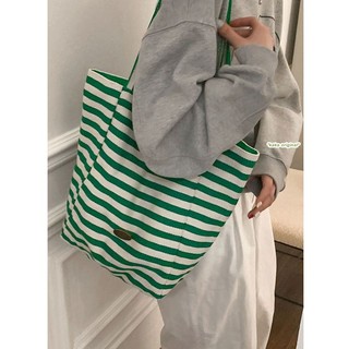 Rò Rỉ Pick-up Spike Túi vải sọc phong cách Preppy nữ 2025 Hợp thời trang Hàn Quốc Túi Tote phong cách lười biếng Túi sức chứa lớn Túi vải sọc phong cách đại học dành cho nữ 2025 mới Clearing Home