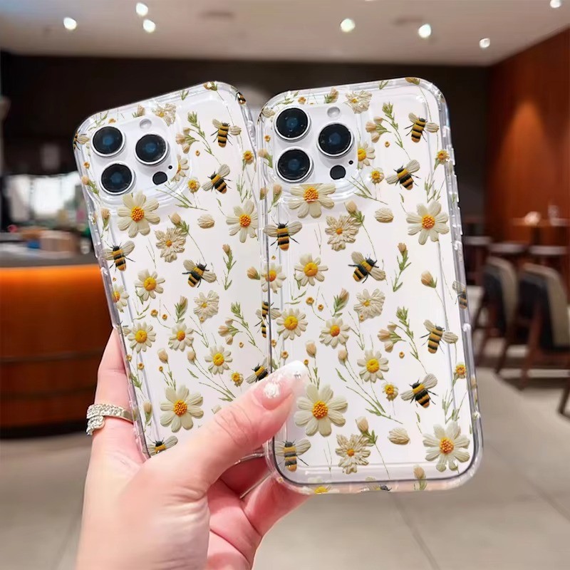 Dành Cho iPhone 11 16 15 Pro Max 16e 14 11 12 13 15 Pro XR XS Max X 7 8 Plus SE2022 Dễ Thương Ong Mật Hoa Trong Suốt Silicon Mềm Chống Sốc
