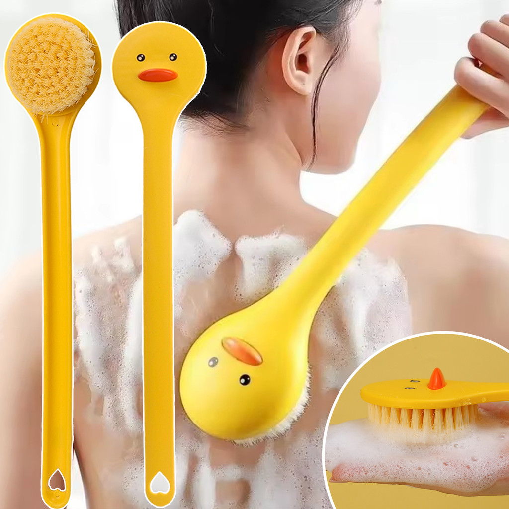 Bàn chải tắm vịt dễ thương cho trẻ em | Máy chà sàn tay cầm dài mềm có lỗ treo, Máy mát xa da tẩy tế bào chết cho bé trai và bé gái 1 / 2 / 4 Cái