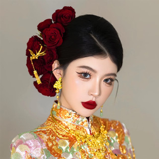 Phụ kiện tóc cưới cô dâu Trung Quốc Kẹp tóc hoa hồng đỏ cổ điển