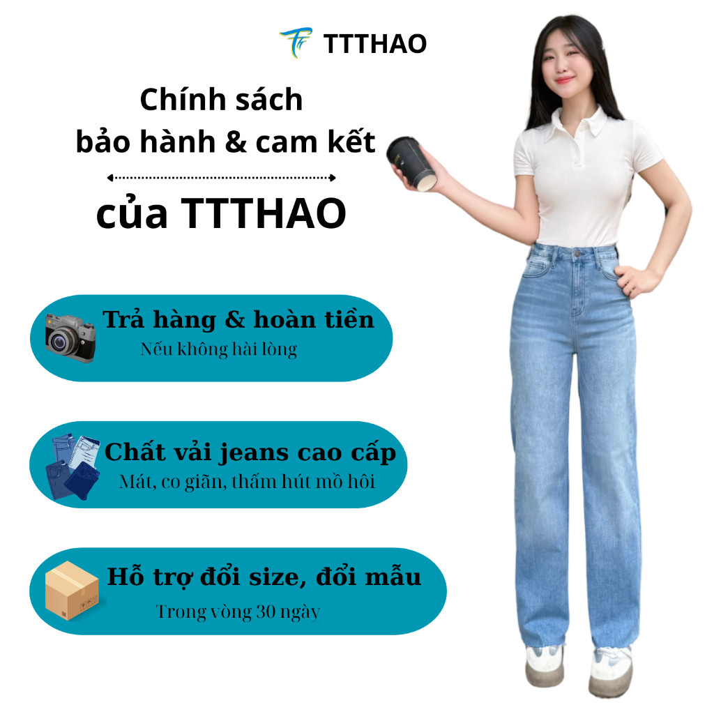 Quần jeans nữ TTTHAO ống suông cắt lai cao cấp dài 97cm phong cách quần bò nữ ống suông VNXK J12