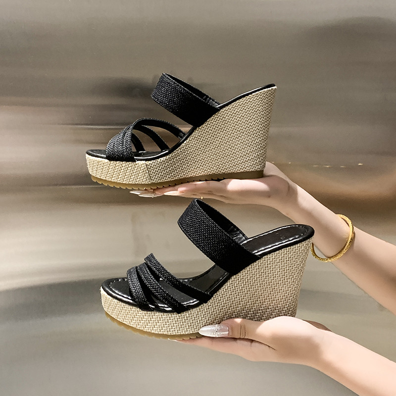Atikota Nữ Dệt Nêm Sandal Tăng Chiều Cao Thoải Mái Mũi Tròn Thời Trang Dép