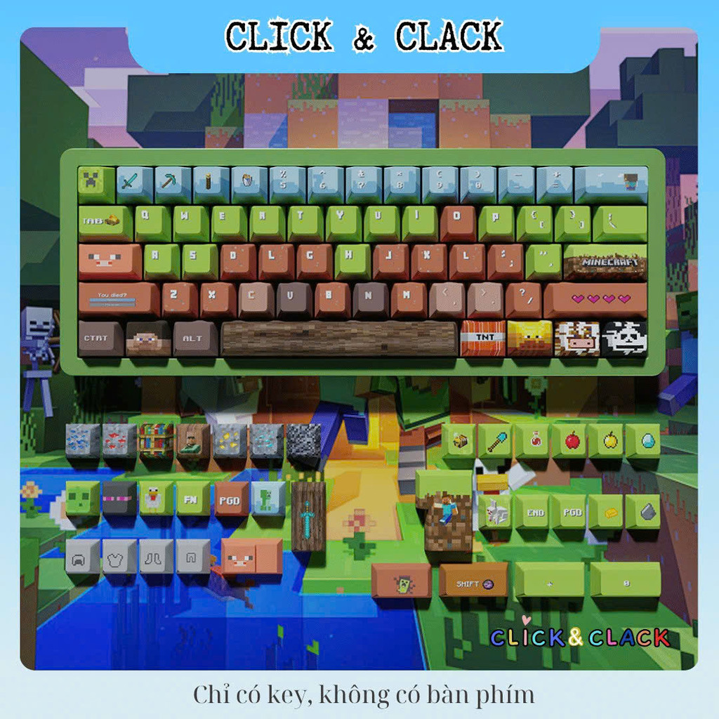Keycap Minecraft Cherry profile - BPT dyesub 139 phím dùng trên nhiều ...