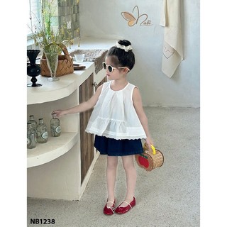 13-45kg (hàng thiết kế) Set áo babydoll mix quần bò đùi cho bé gái Nabi