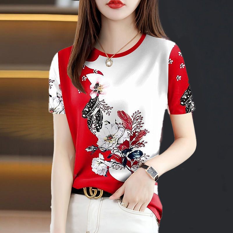 Mùa Hè 2025 Mới Phong Cách Trung Hoa Cổ Tròn Tay Ngắn Thời Trang Dáng Rộng Cho Nữ