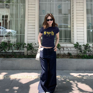 áo baby tee ôm body Xanh tím than mùa hè áo girl phố xinh style  áo phông nữ cotton 100% Eleclassm