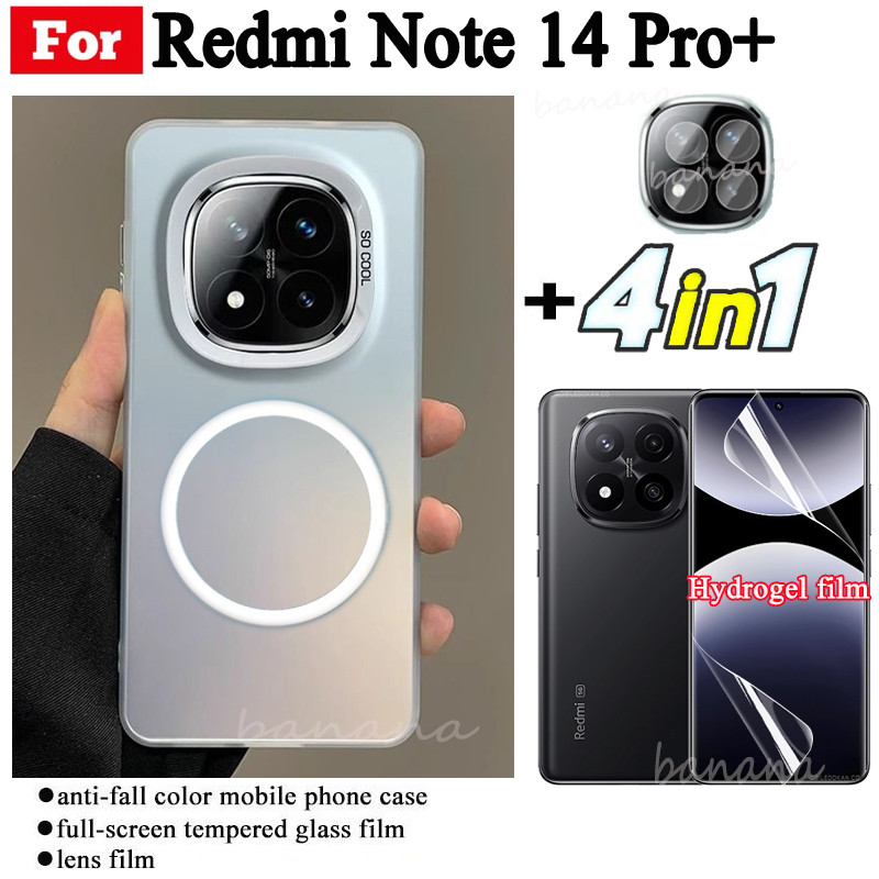 Ốp điện thoại chống sốc Redmi Note 14 Pro + có vòng sắt nam châm cho Redmi Note 14 Pro Note 14 Note 13 Phim mềm Hydrogel riêng tư + Phim ống kính máy ảnh