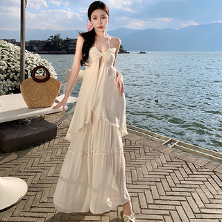 Bộ váy phong cách lãng mạn, siêu cổ tích, váy cổ yếm không dây, váy dài bồng bềnh