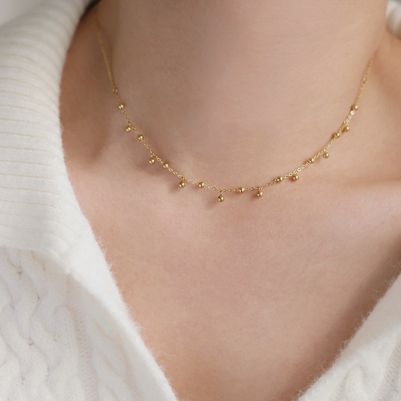 Hạt Vàng Nhỏ Lớp Dây Chuyền Mạ Vàng 18K Chống Thấm Nước Không Mòn từ Thép Không Gỉ và Titan cho Vòng Cổ Nữ