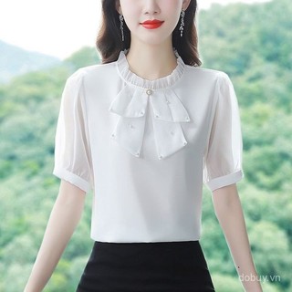 Mùa hè mới dành cho nữ áo voan dáng rộng tay ngắn màu trơn độc đáo và sành điệu