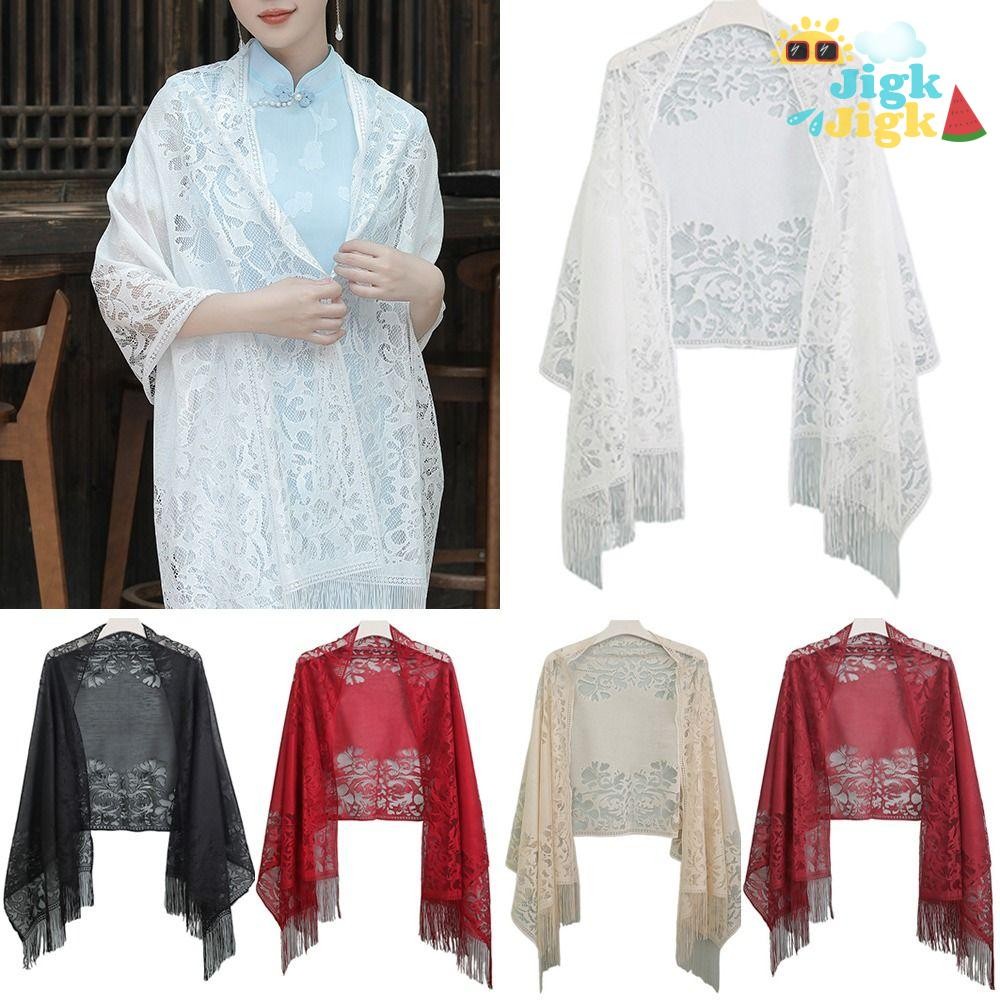 Khăn choàng nữ JIGK, Áo choàng dạ hội rỗng nhiều màu, Phụ kiện đám cưới có khăn choàng tua rua