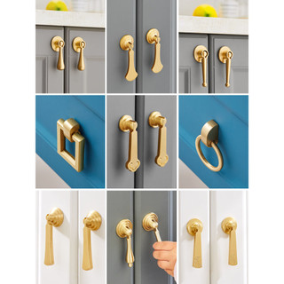 Tay nắm cửa tủ ngăn kéo kiểu Trung Quốc mới, tay nắm tủ bằng đồng nguyên chất, tủ vàng sang trọng nhẹ, đồ nội thất hình giọt nước, tay nắm đồng retro một lỗ