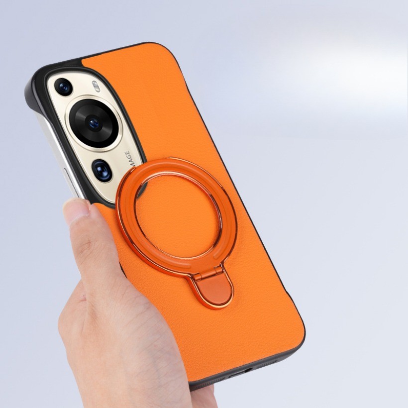 Ốp lưng không khung da dành cho doanh nhân có giá đỡ từ tính gấp cho Huawei P60 Art Ultra Wireless Charge Cover