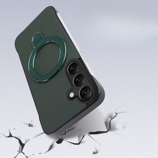 Ốp lưng không khung da dành cho doanh nhân có giá đỡ từ tính gấp cho Samsung Galaxy S24 SM-S921B Vỏ sạc siêu không dây
