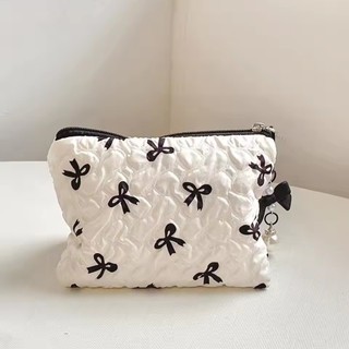 Dễ Thương Nơ Hoa Quilting Cotton Túi Trang Điểm Nữ Dây Kéo Mỹ Phẩm Tổ Chức Nữ Vải Túi Xách Di Động Vệ Sinh Dành Cho Bé Gái