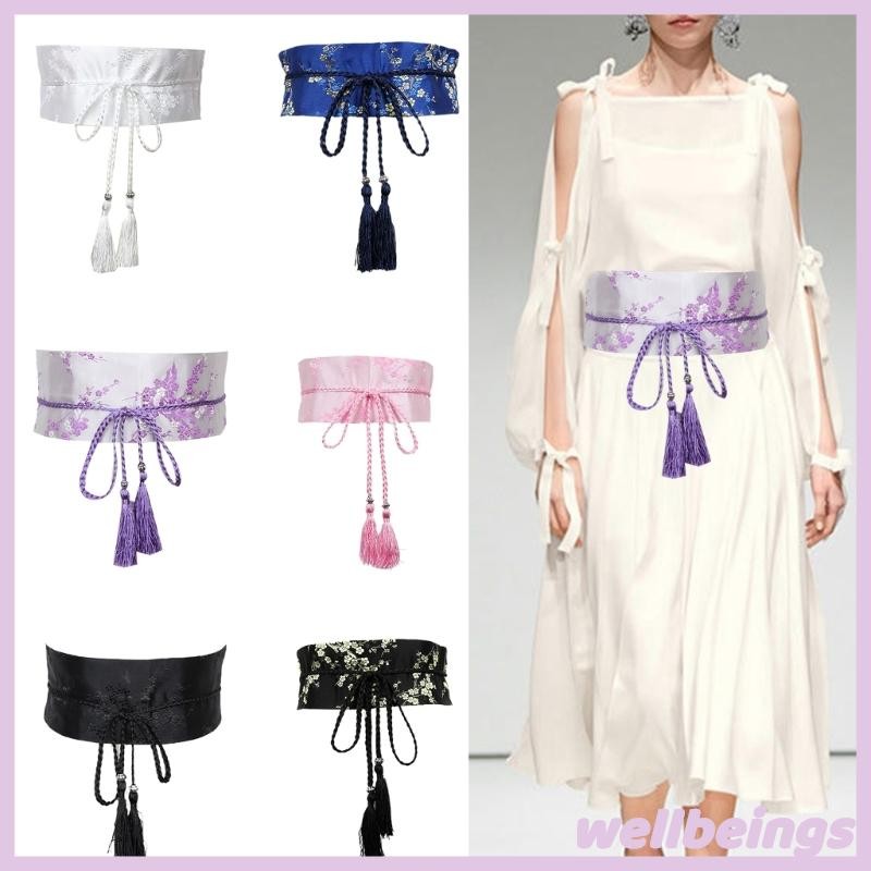 Wellb Quần Áo Cổ Trung Quốc Dây Thắt Lưng Có Tua Rua Thắt Lưng Rộng Với Tranh Trung Quốc Họa Tiết Hoa