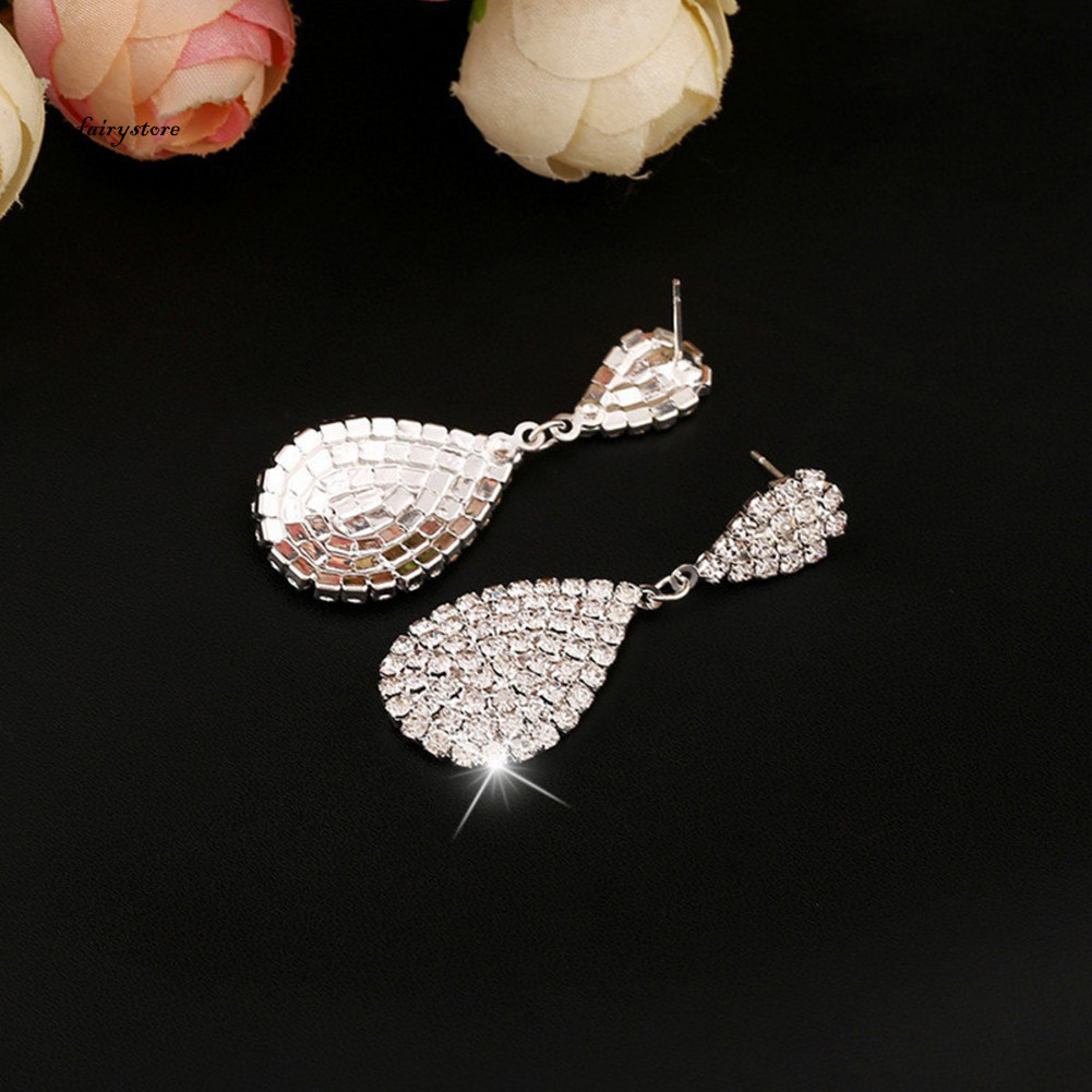 Fairystore| Phụ Nữ Sáng Tạo Quyến Rũ Nước Thả Hình Bông Tai Trang Trí Kim Cương Giả Trang Sức
